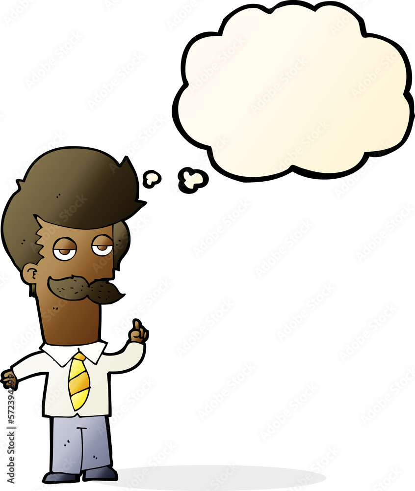 cartoon man with mustache explaining with thought bubble cartoon man with mustache explaining with thought bubble