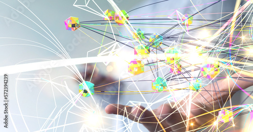 Neural network 3D illustration. Big data and cybersecurity
