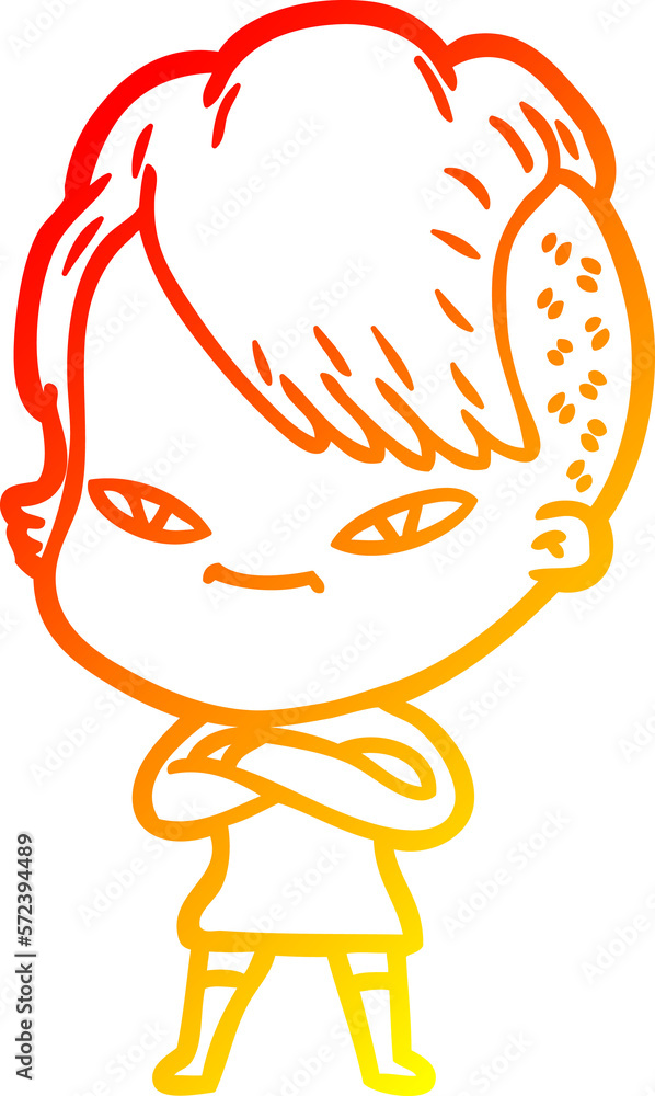 warm gradient line drawing cute cartoon girl with hipster haircut warm gradient line drawing cute cartoon girl with hipster haircut