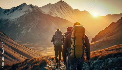 Immerse yourself in nature on a mountain trekking expedition, hiking, Generative AI