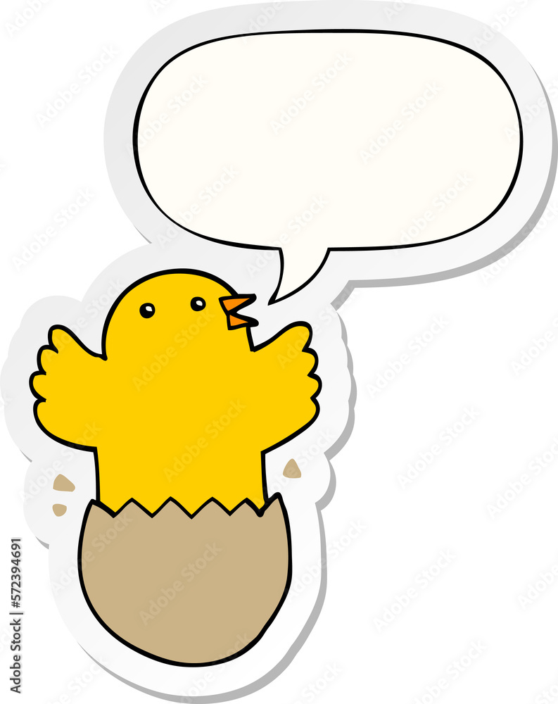 cartoon hatching bird and speech bubble sticker