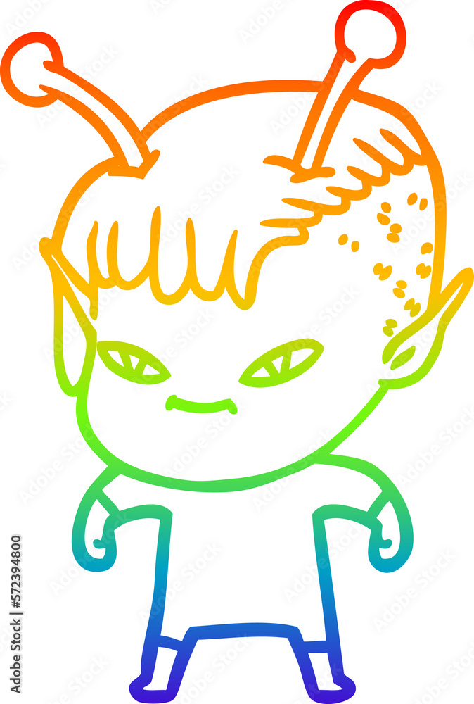 rainbow gradient line drawing cute cartoon alien girl rainbow gradient line drawing cute cartoon alien girl