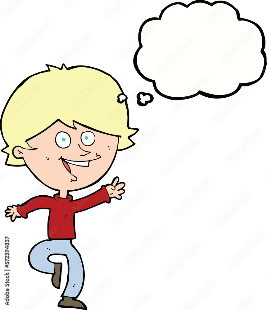 cartoon happy waving boy with thought bubble cartoon happy waving boy with thought bubble