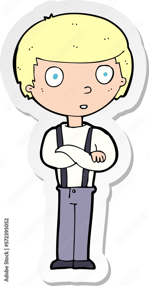 sticker of a cartoon staring boy with folded arms
