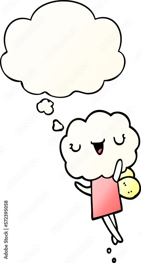 cute cartoon cloud head creature and thought bubble in smooth gradient style cute cartoon cloud head creature and thought bubble in smooth gradient style