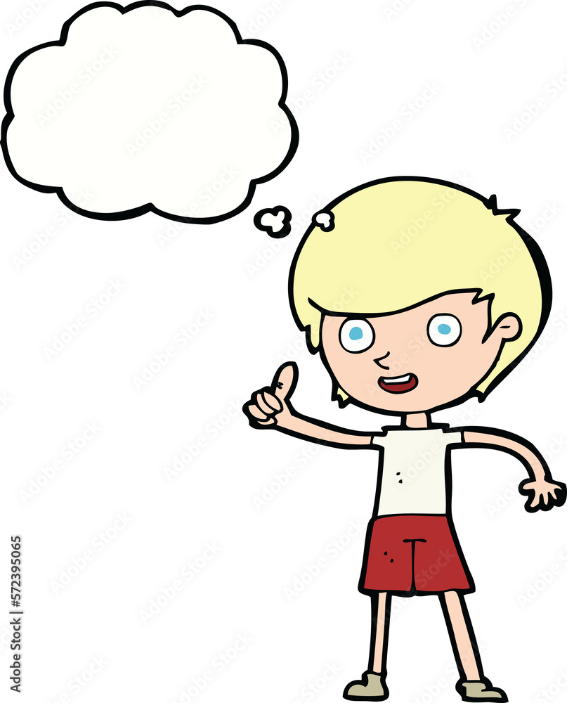 cartoon boy giving thumbs up symbol with thought bubble cartoon boy giving thumbs up symbol with thought bubble