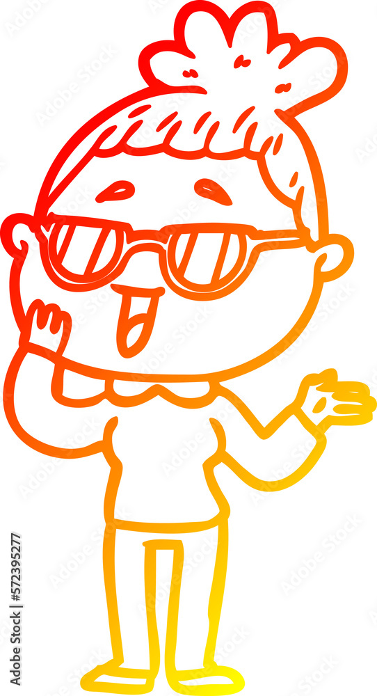 warm gradient line drawing cartoon happy woman wearing spectacles warm gradient line drawing cartoon happy woman wearing spectacles