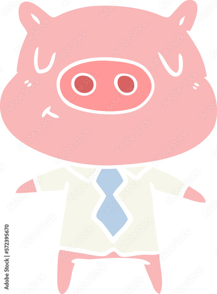 flat color style cartoon content pig in shirt and tie flat color style cartoon content pig in shirt and tie