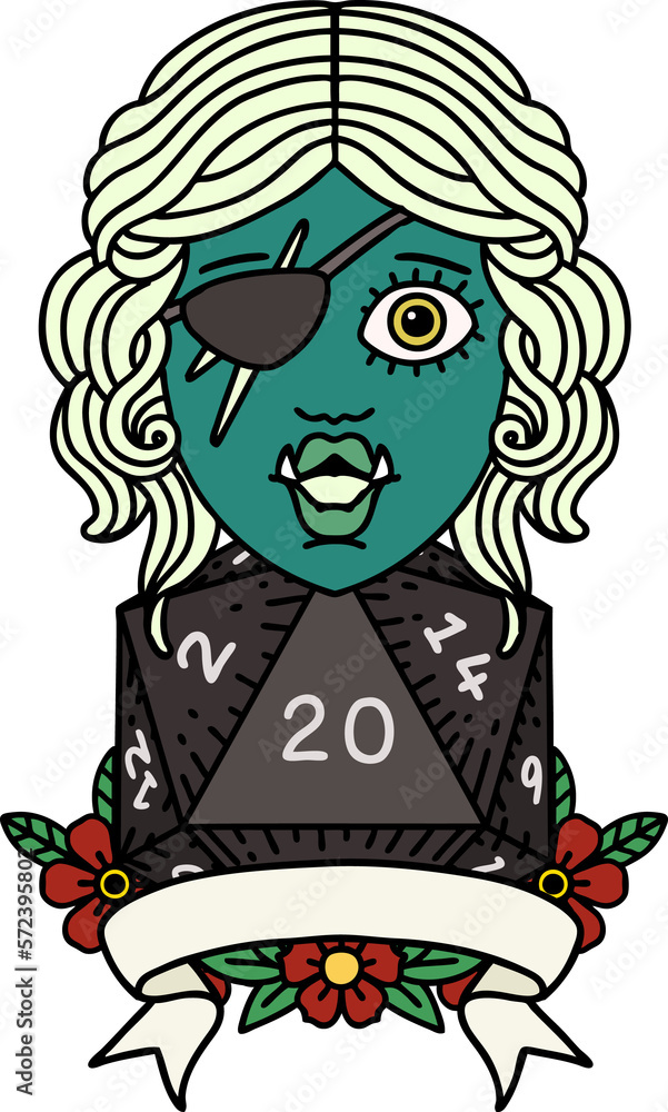 half orc rogue character with natural twenty dice roll illustration half orc rogue character with natural twenty dice roll illustration