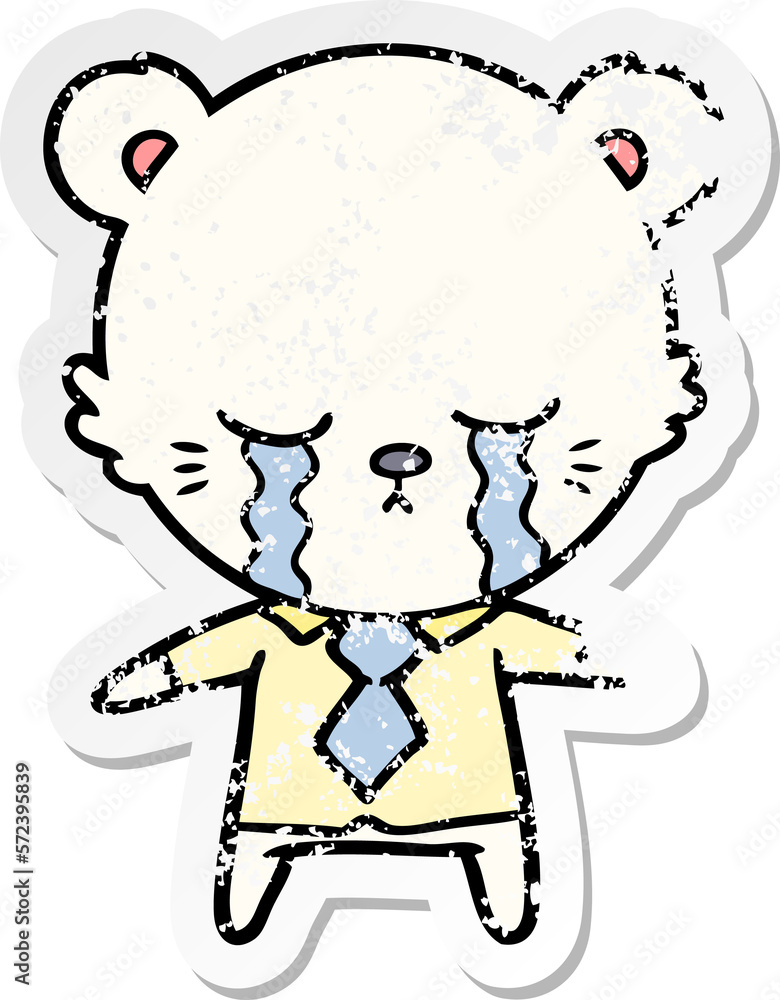 distressed sticker of a crying cartoon polarbear distressed sticker of a crying cartoon polarbear