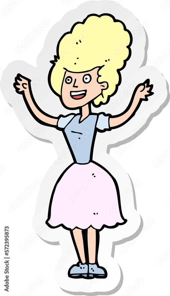 sticker of a cartoon happy 1950s woman sticker of a cartoon happy 1950s woman
