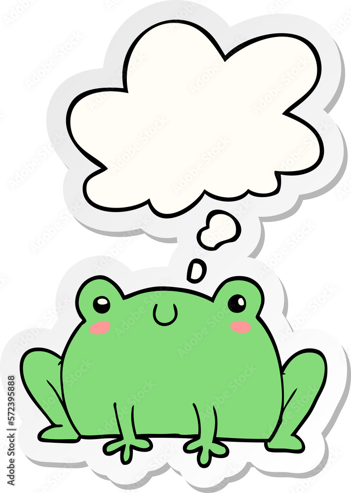 cartoon frog and thought bubble as a printed sticker cartoon frog and thought bubble as a printed sticker
