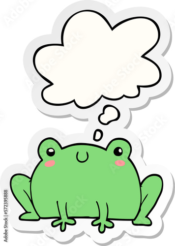 cartoon frog and thought bubble as a printed sticker