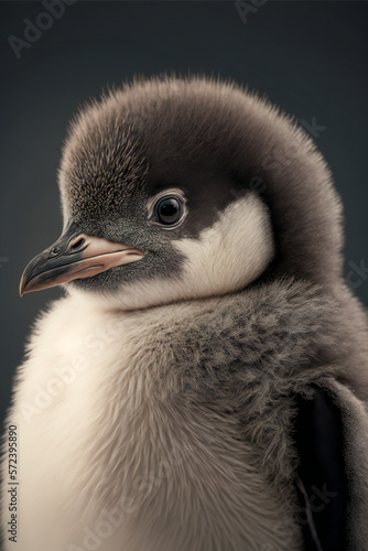 portrait of a penguin - Cute Baby Penguin - Created with Generative AI technology.