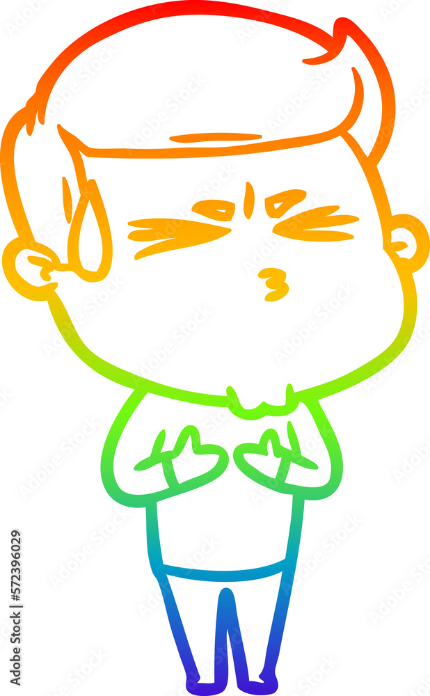 rainbow gradient line drawing cartoon man sweating rainbow gradient line drawing cartoon man sweating