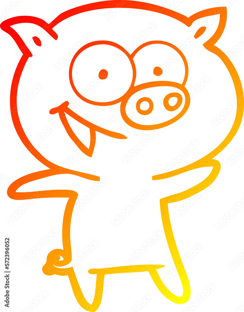 warm gradient line drawing cheerful pig cartoon
