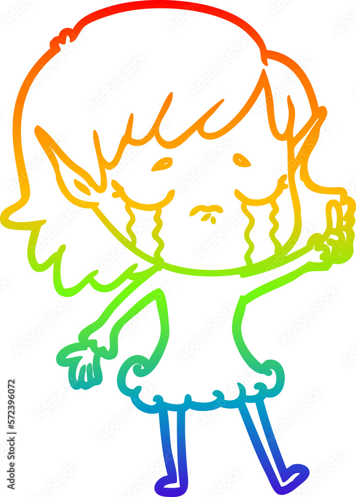 rainbow gradient line drawing cartoon crying elf girl rainbow gradient line drawing cartoon crying elf girl