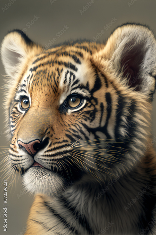 portrait of a bengal tiger - Cute Tiger Cub - Created with Generative AI technology.