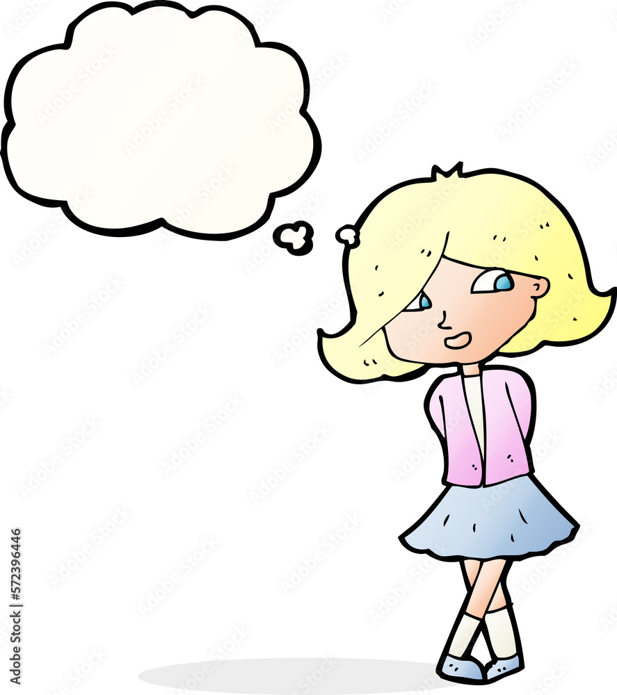 cartoon happy girl with thought bubble cartoon happy girl with thought bubble