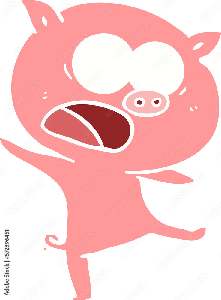 Fototapeta premium flat color style cartoon pig shouting