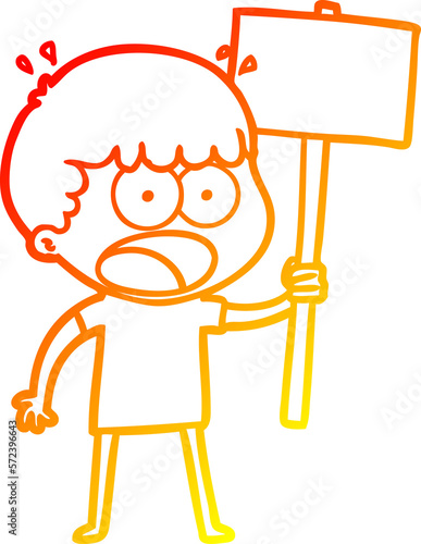 warm gradient line drawing cartoon shocked man with placard