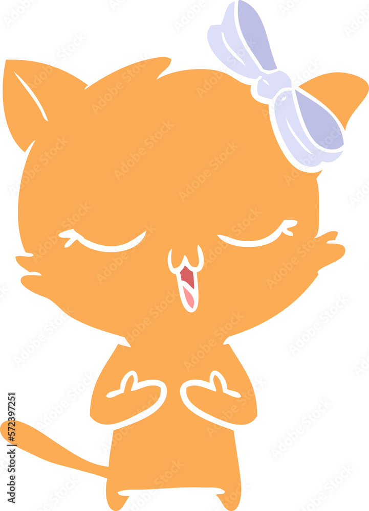 flat color style cartoon cat with bow on head flat color style cartoon cat with bow on head