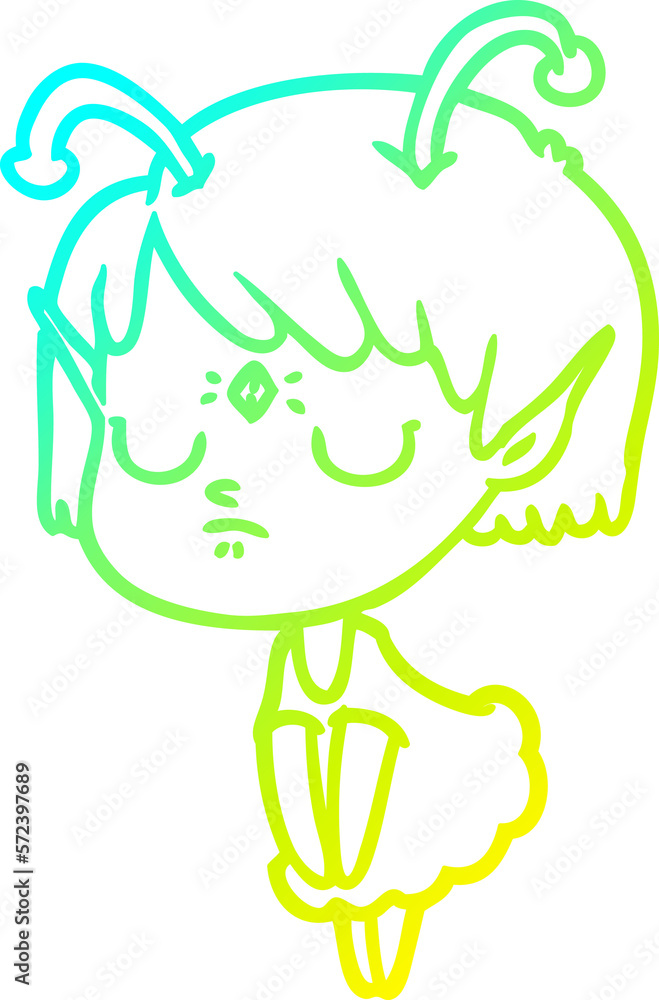cold gradient line drawing cartoon alien girl cold gradient line drawing cartoon alien girl