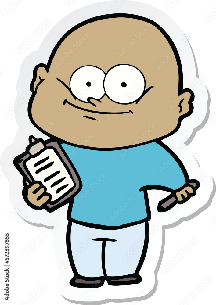 sticker of a cartoon bald man staring