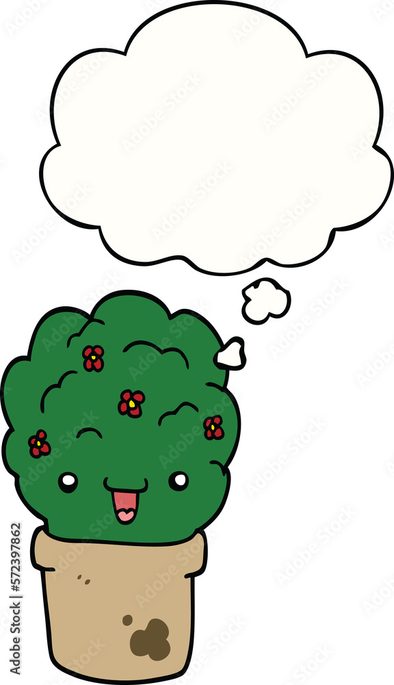cartoon shrub in pot and thought bubble cartoon shrub in pot and thought bubble