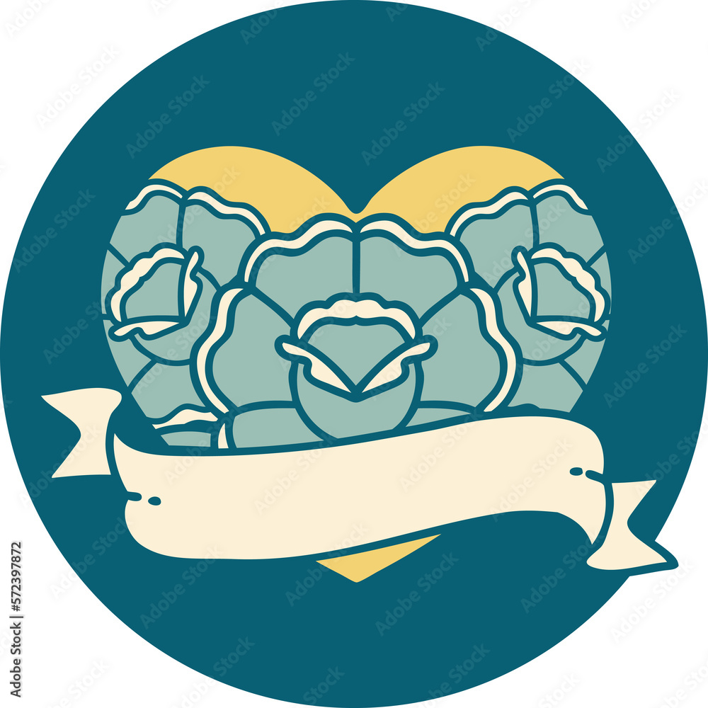 Fototapeta premium tattoo style icon of a heart and banner with flowers