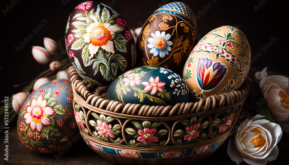 Easter painted eggs in a basket, holiday, Easter.generative AI . Easter painted eggs in a basket, holiday, Easter.generative AI .