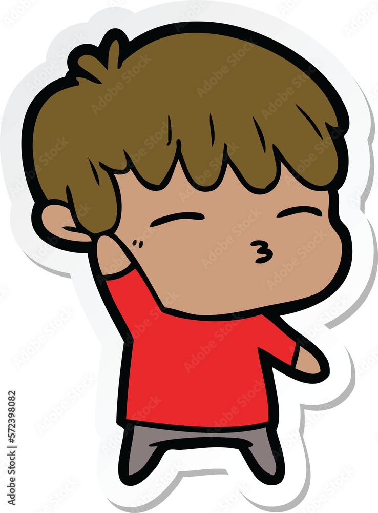 sticker of a cartoon curious boy