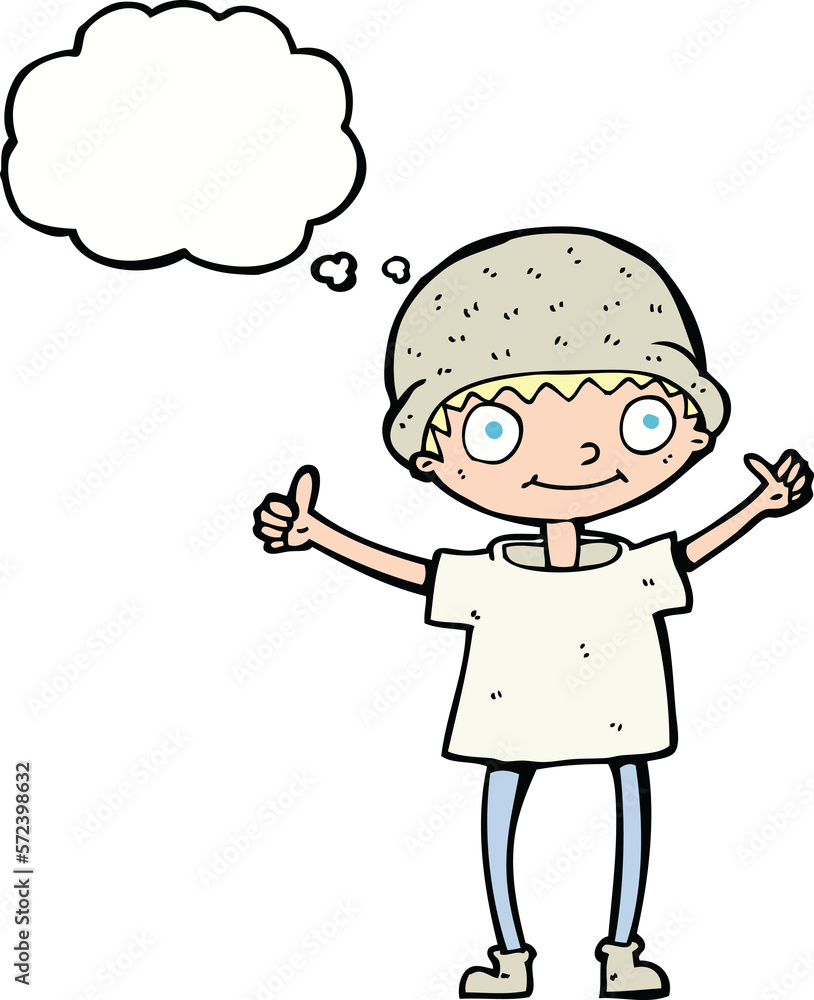 cartoon boy with positive attitude with thought bubble cartoon boy with positive attitude with thought bubble