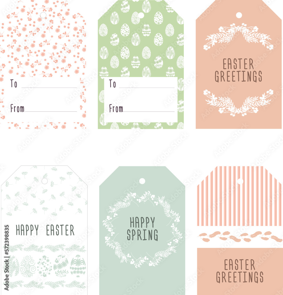 easter gift tags with eggs, rabbits, feathers and plants. for presents' decoration