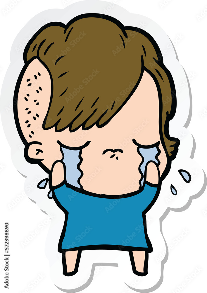 sticker of a cartoon crying girl sticker of a cartoon crying girl