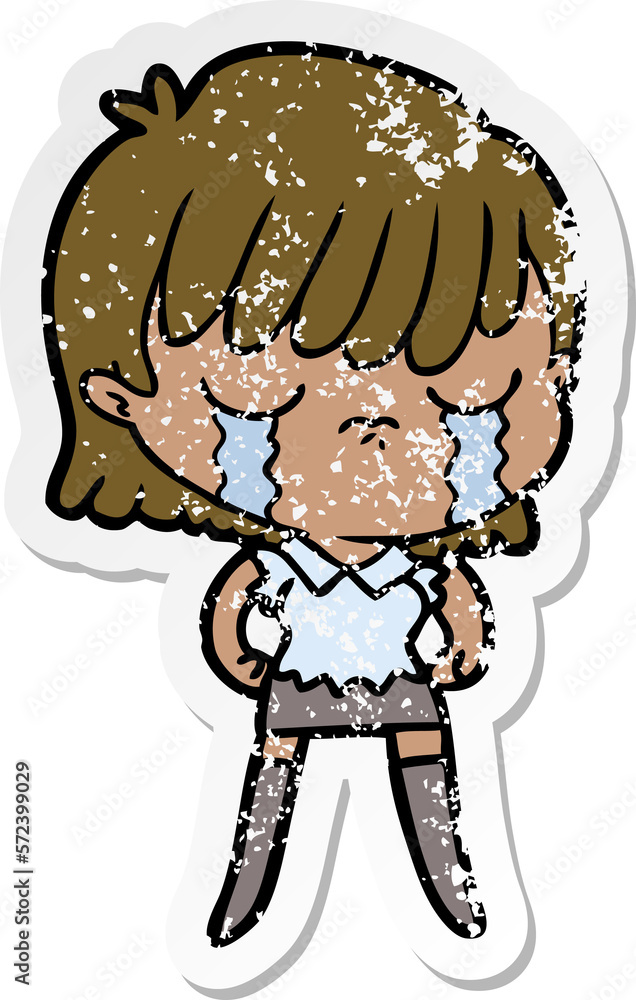 distressed sticker of a cartoon woman crying distressed sticker of a cartoon woman crying