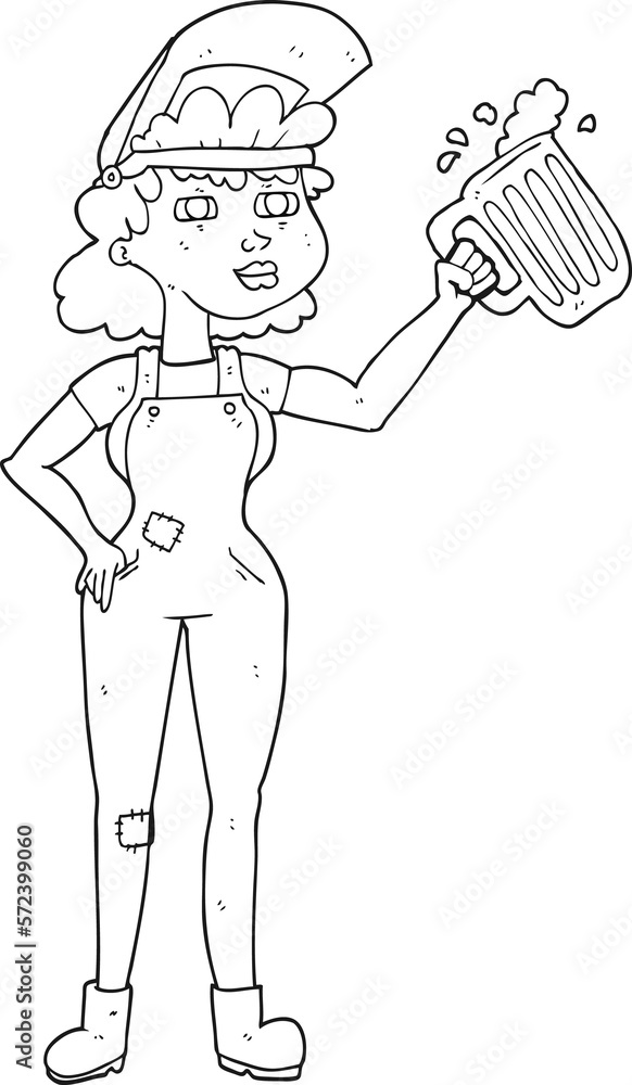 black and white cartoon hard working woman with beer black and white cartoon hard working woman with beer