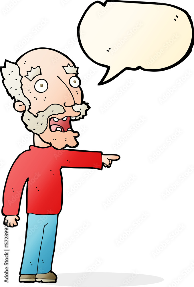 cartoon scared old man pointing with speech bubble cartoon scared old man pointing with speech bubble