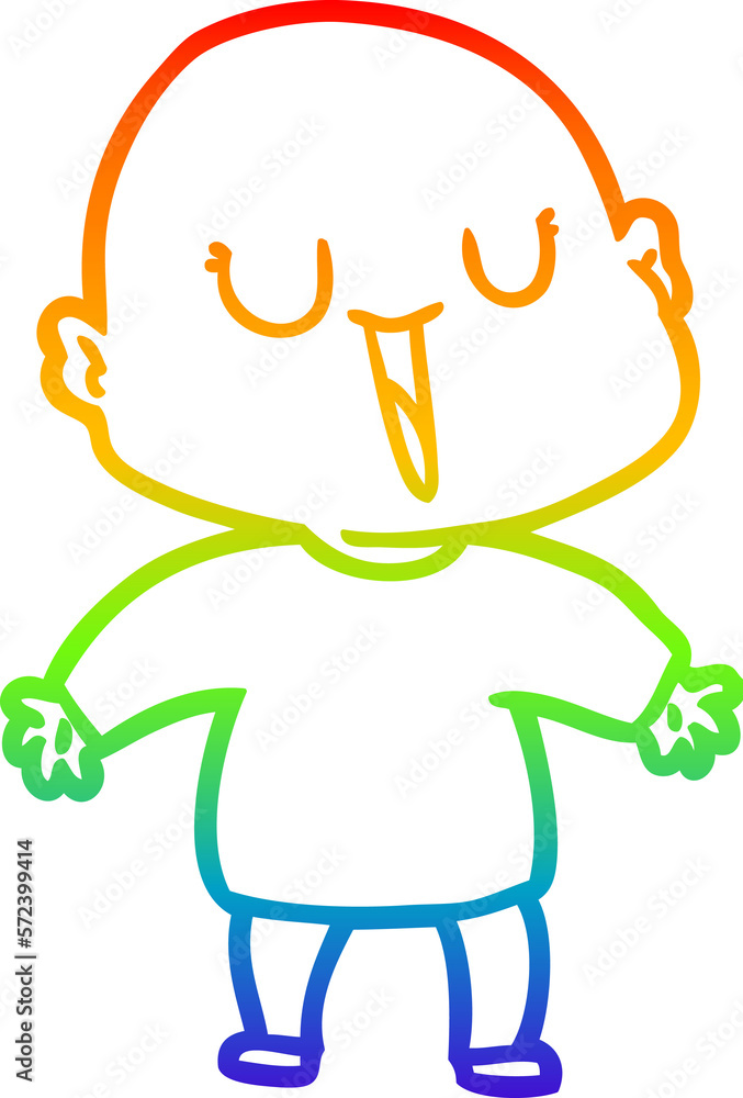 rainbow gradient line drawing happy cartoon bald man rainbow gradient line drawing happy cartoon bald man