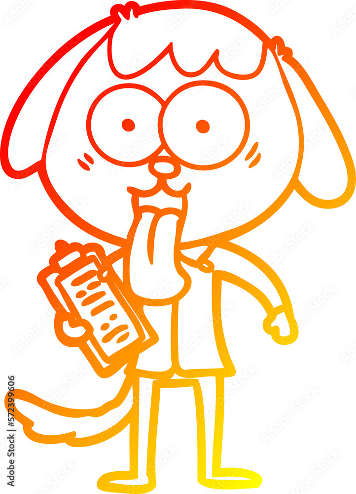 warm gradient line drawing cute cartoon dog wearing office shirt