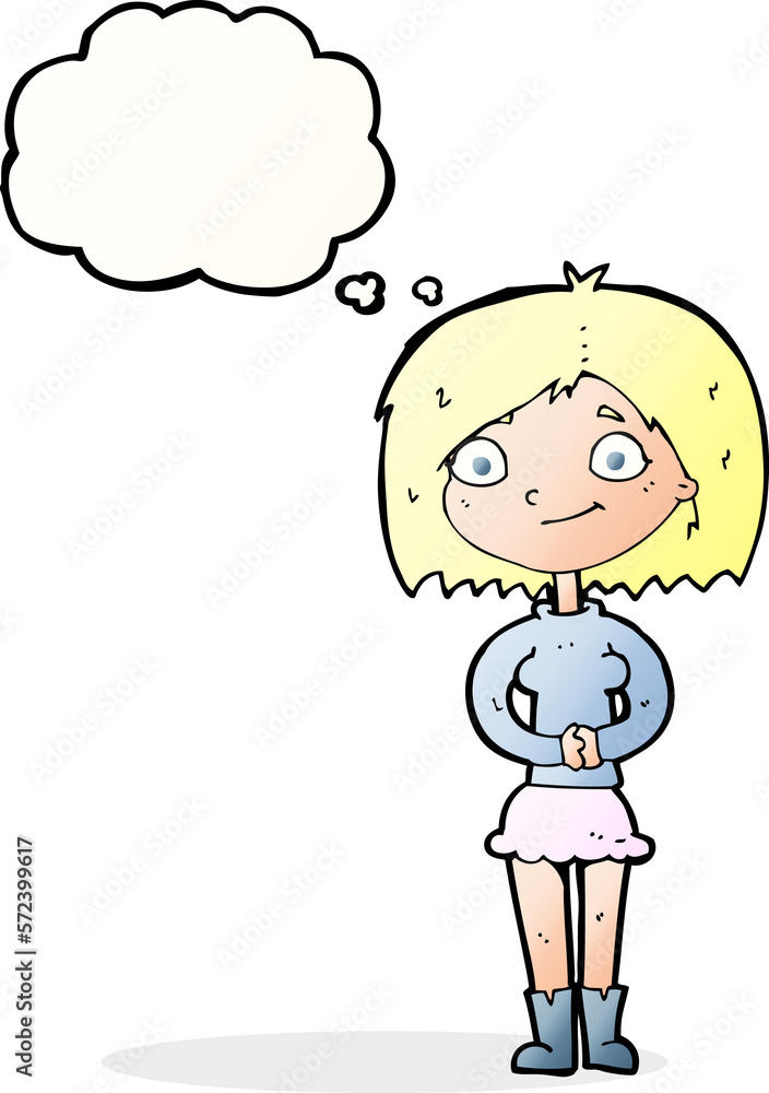 cartoon happy woman with thought bubble cartoon happy woman with thought bubble