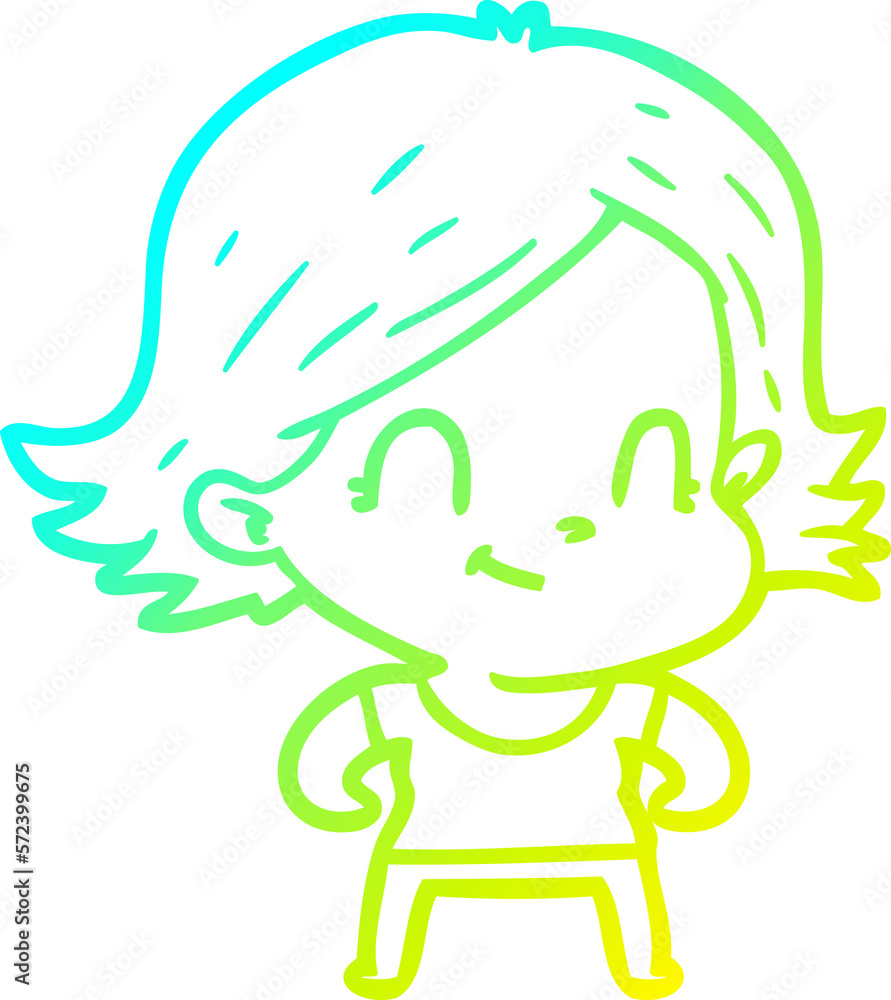 cold gradient line drawing cartoon friendly girl cold gradient line drawing cartoon friendly girl