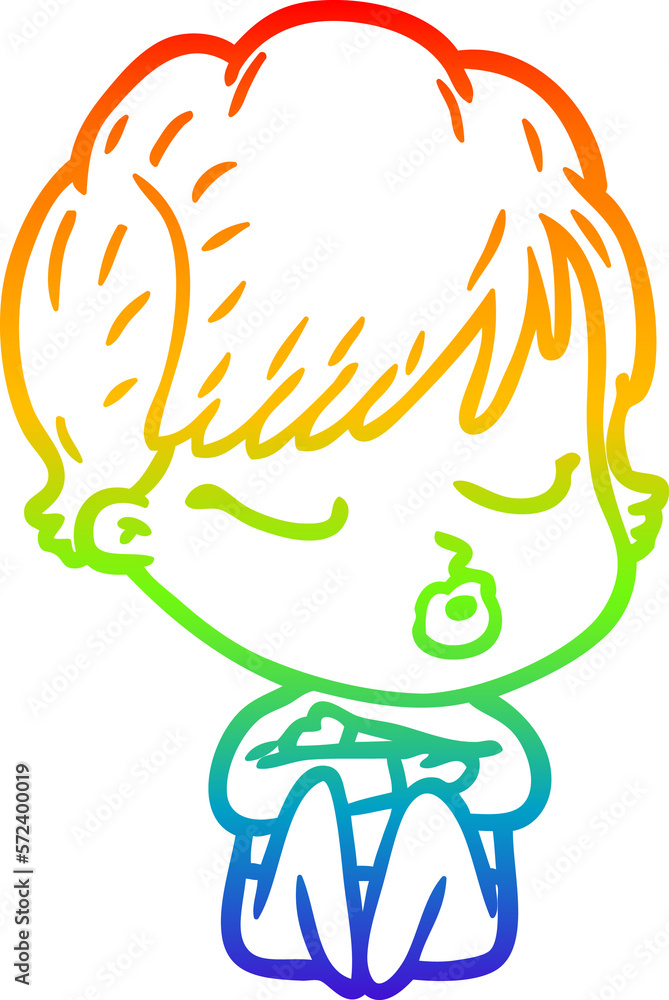 rainbow gradient line drawing cartoon woman with eyes shut rainbow gradient line drawing cartoon woman with eyes shut