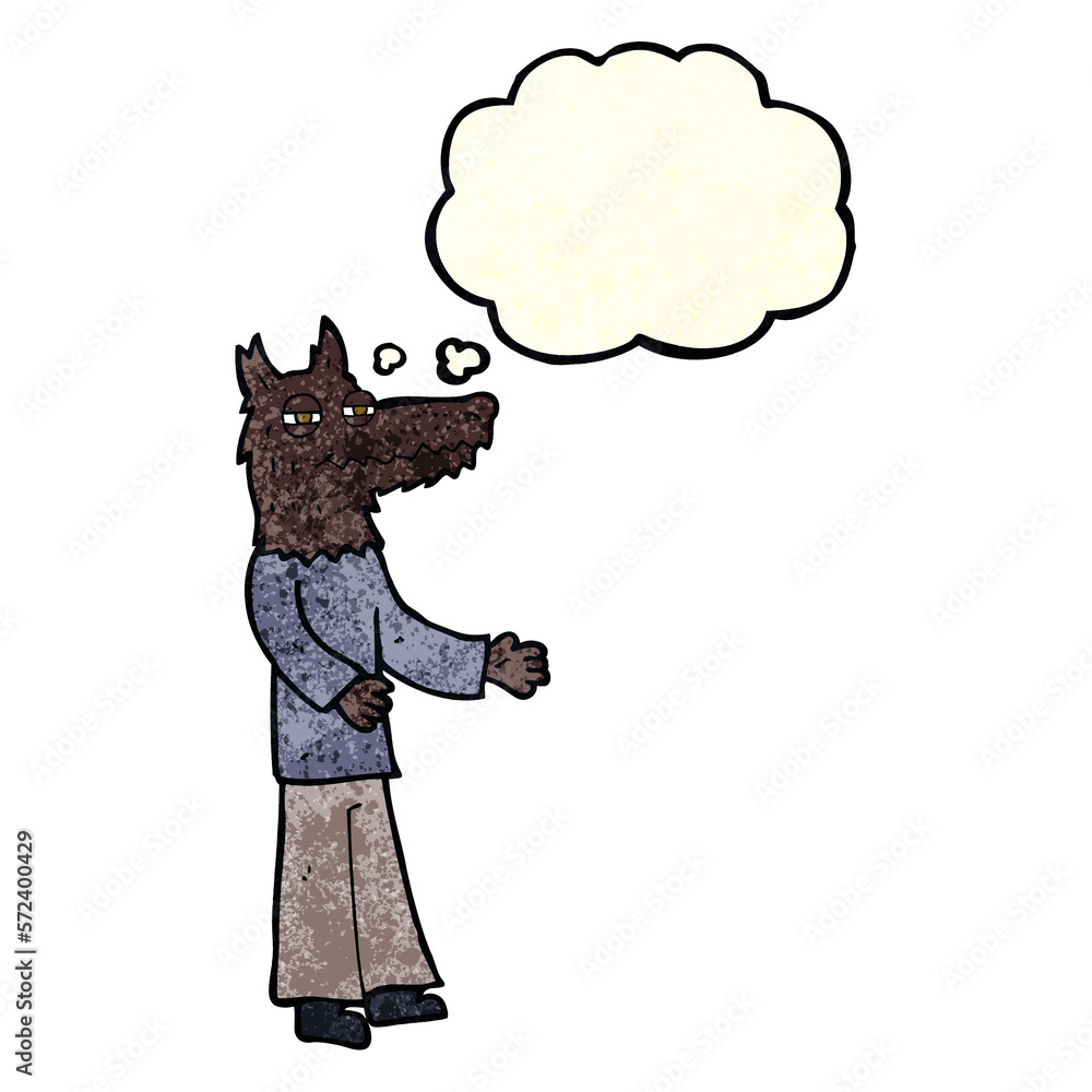 cartoon wolf man with thought bubble cartoon wolf man with thought bubble