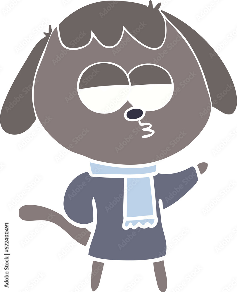 flat color style cartoon tired dog wearing winter clothes flat color style cartoon tired dog wearing winter clothes
