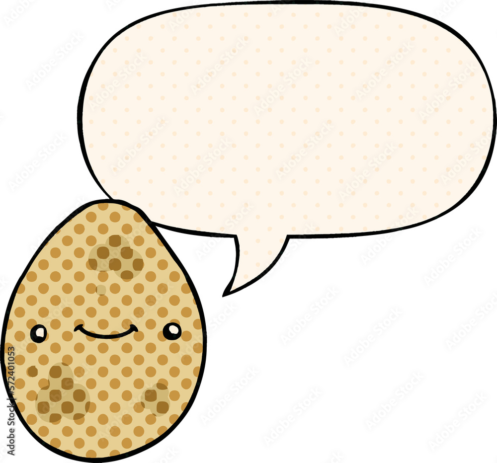 cartoon egg and speech bubble in comic book style
