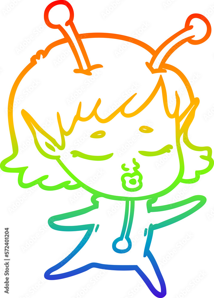 rainbow gradient line drawing cartoon alien girl rainbow gradient line drawing cartoon alien girl