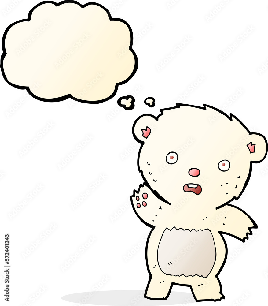 cartoon waving polar bear cub with thought bubble cartoon waving polar bear cub with thought bubble