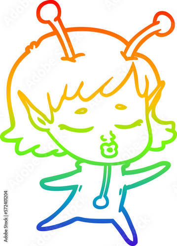 rainbow gradient line drawing cartoon alien girl