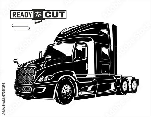  Classic american semi truck. Isolated vehicle on white background. Prepared for printing and cutting (Cricut, Silhouette, Cameo). 